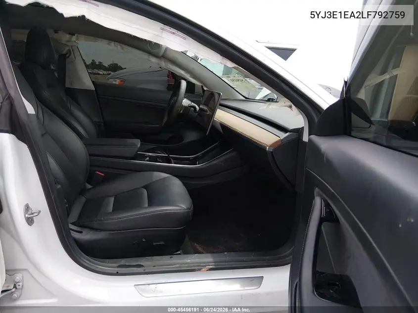 2020 Tesla Model 3 Standard Range Plus Rear-Wheel Drive/Standard Range Rear-Wheel Drive VIN: 5YJ3E1EA2LF792759 Lot: 45456191