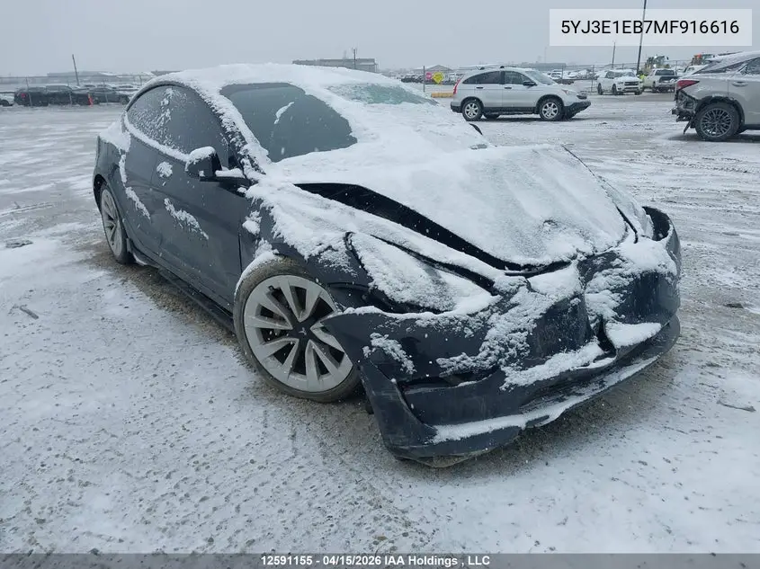 2021 Tesla Model 3 VIN: 5YJ3E1EB7MF916616 Lot: 12591155