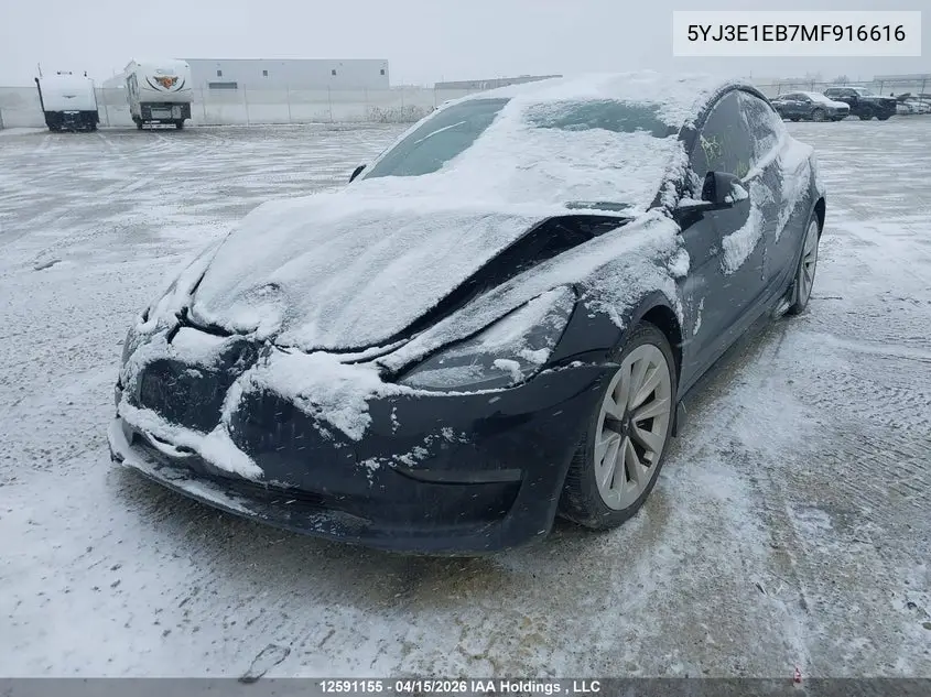 2021 Tesla Model 3 VIN: 5YJ3E1EB7MF916616 Lot: 12591155
