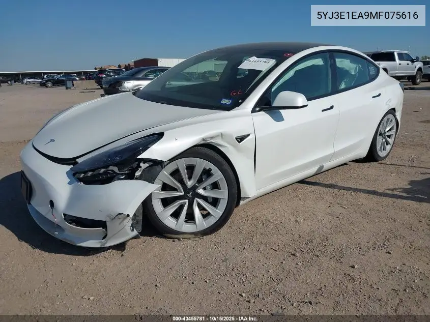 5YJ3E1EA9MF075616 2021 Tesla Model 3 Standard Range Plus Rear-Wheel Drive