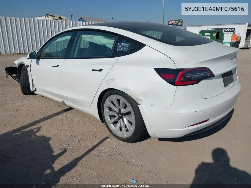 5YJ3E1EA9MF075616 2021 Tesla Model 3 Standard Range Plus Rear-Wheel Drive