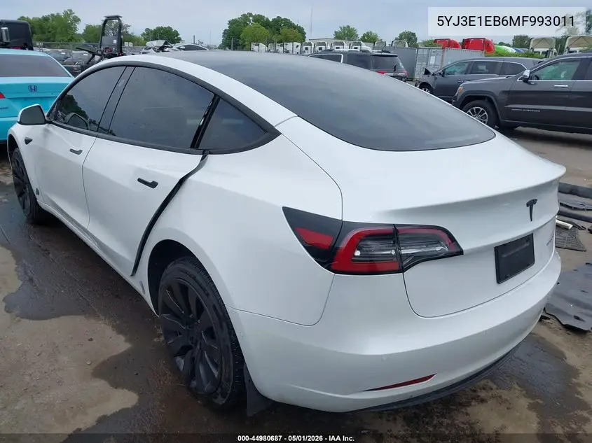 5YJ3E1EB6MF993011 2021 Tesla Model 3 Long Range Dual Motor All-Wheel Drive