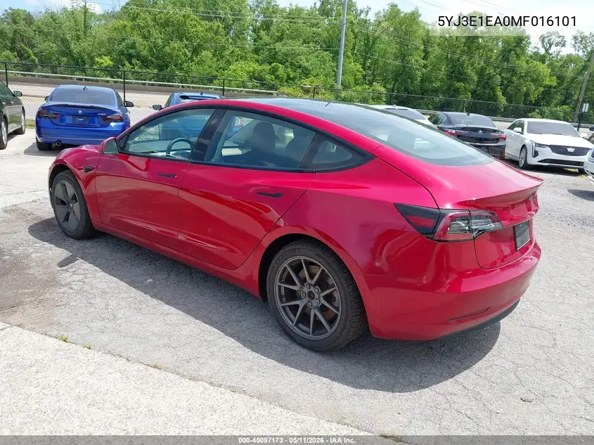 5YJ3E1EA0MF016101 2021 Tesla Model 3 Standard Range Plus Rear-Wheel Drive