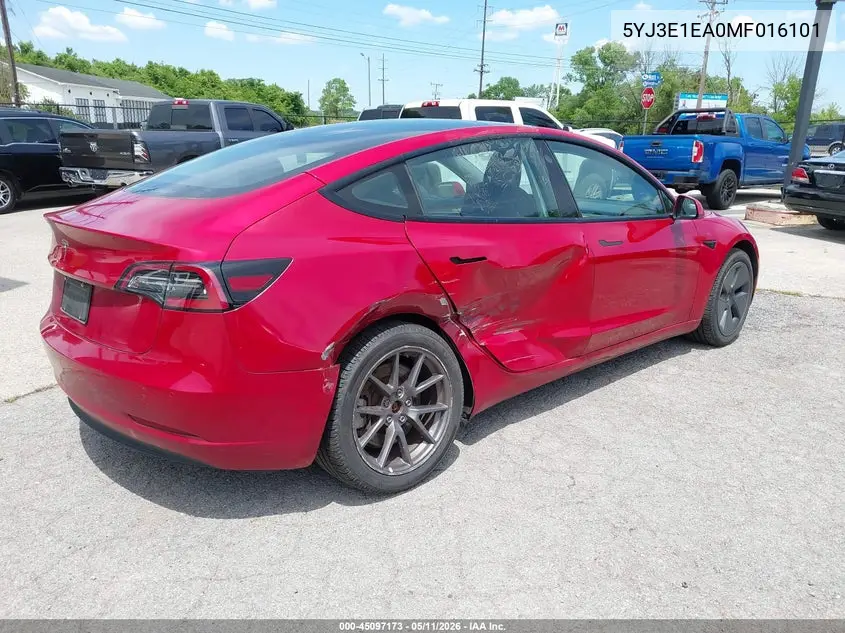5YJ3E1EA0MF016101 2021 Tesla Model 3 Standard Range Plus Rear-Wheel Drive