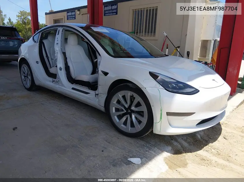2021 Tesla Model 3 Standard Range Plus Rear-Wheel Drive VIN: 5YJ3E1EA8MF987704 Lot: 45303897