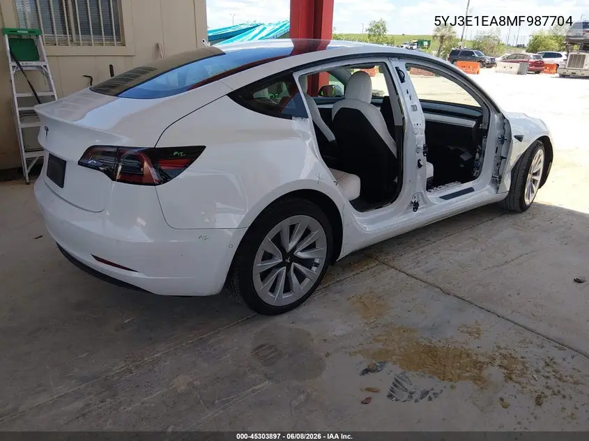 2021 Tesla Model 3 Standard Range Plus Rear-Wheel Drive VIN: 5YJ3E1EA8MF987704 Lot: 45303897