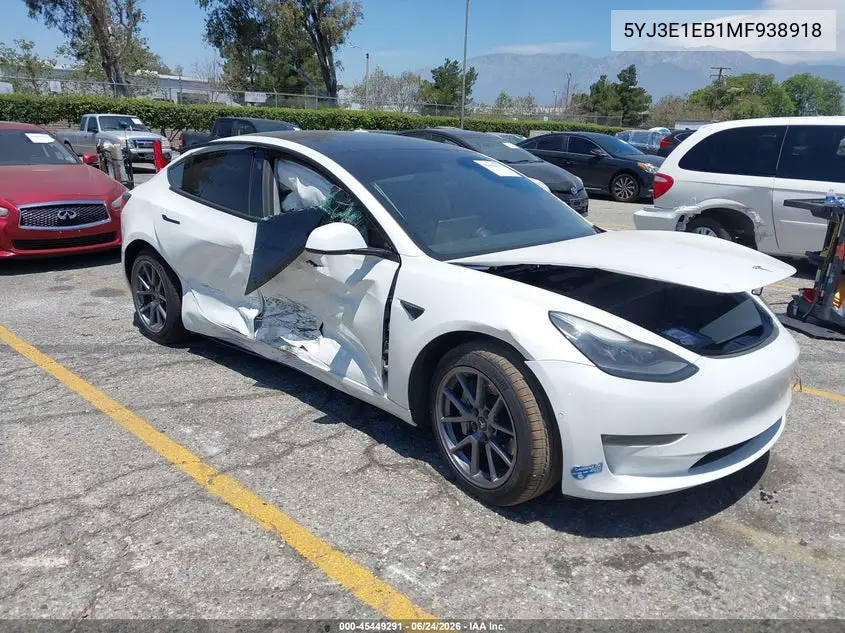 2021 Tesla Model 3 Long Range VIN: 5YJ3E1EB1MF938918 Lot: 45449291