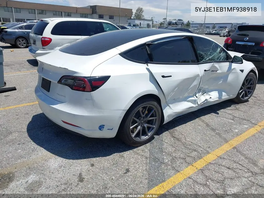 2021 Tesla Model 3 Long Range VIN: 5YJ3E1EB1MF938918 Lot: 45449291