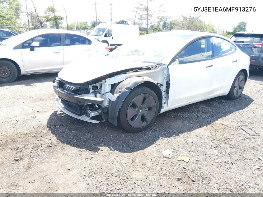 2021 Tesla Model 3 Standard Range Plus Rear-Wheel Drive VIN: 5YJ3E1EA6MF913276 Lot: 45449729