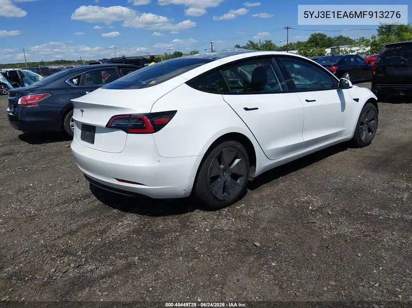 2021 Tesla Model 3 Standard Range Plus Rear-Wheel Drive VIN: 5YJ3E1EA6MF913276 Lot: 45449729