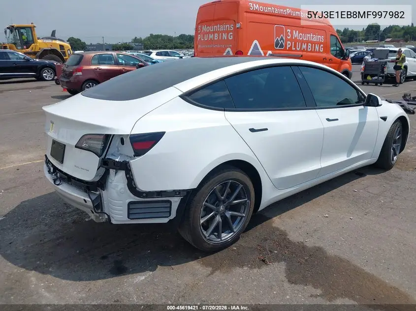 2021 Tesla Model 3 Long Range Dual Motor All-Wheel Drive VIN: 5YJ3E1EB8MF997982 Lot: 45619421