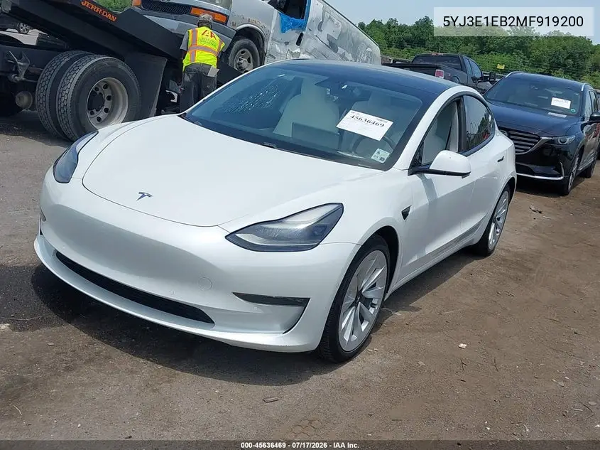 2021 Tesla Model 3 Long Range Dual Motor All-Wheel Drive VIN: 5YJ3E1EB2MF919200 Lot: 45636469