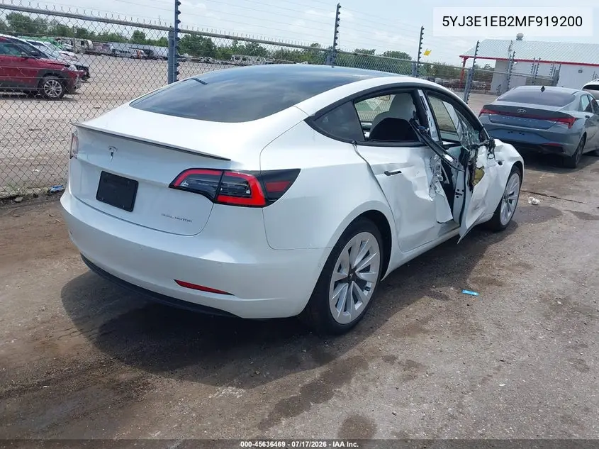 2021 Tesla Model 3 Long Range Dual Motor All-Wheel Drive VIN: 5YJ3E1EB2MF919200 Lot: 45636469