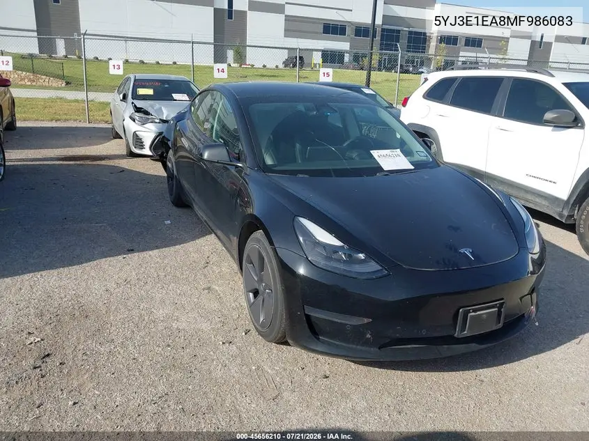 2021 Tesla Model 3 Standard Range Plus Rear-Wheel Drive VIN: 5YJ3E1EA8MF986083 Lot: 45656210