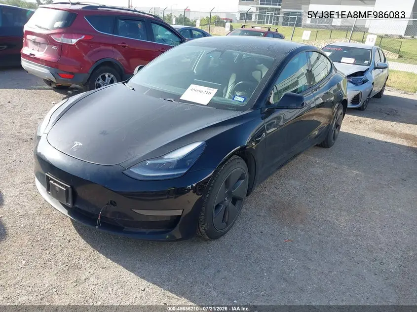 2021 Tesla Model 3 Standard Range Plus Rear-Wheel Drive VIN: 5YJ3E1EA8MF986083 Lot: 45656210