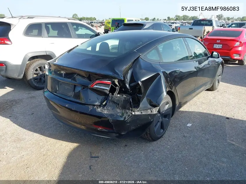 2021 Tesla Model 3 Standard Range Plus Rear-Wheel Drive VIN: 5YJ3E1EA8MF986083 Lot: 45656210