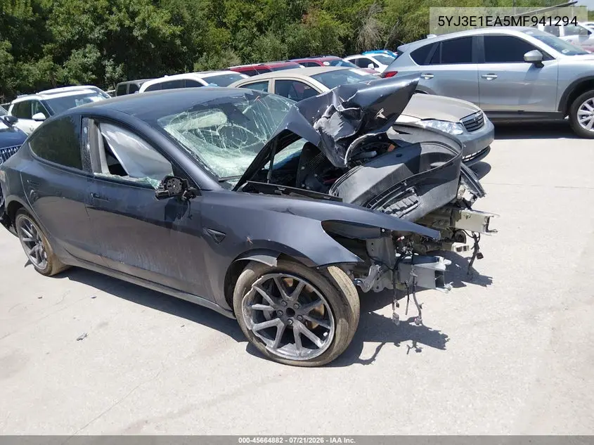 2021 Tesla Model 3 Standard Range Plus Rear-Wheel Drive VIN: 5YJ3E1EA5MF941294 Lot: 45664882