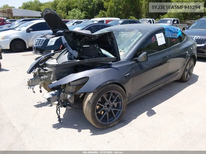 2021 Tesla Model 3 Standard Range Plus Rear-Wheel Drive VIN: 5YJ3E1EA5MF941294 Lot: 45664882