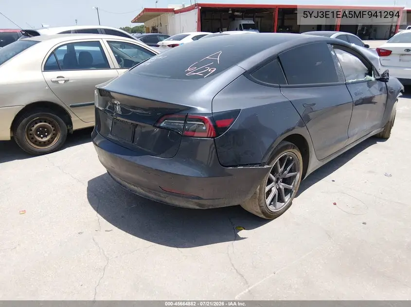 2021 Tesla Model 3 Standard Range Plus Rear-Wheel Drive VIN: 5YJ3E1EA5MF941294 Lot: 45664882