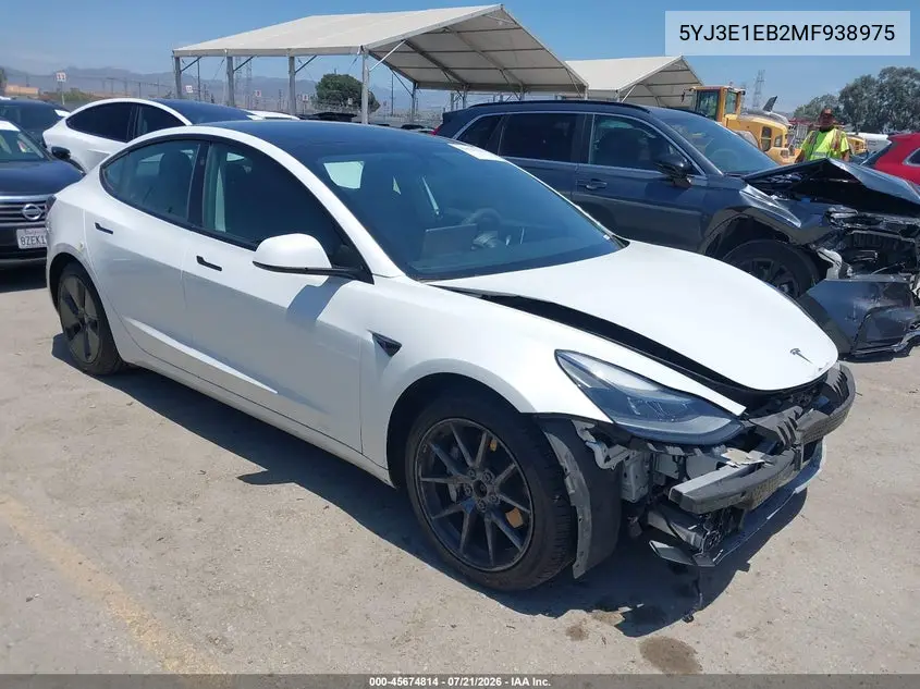 2021 Tesla Model 3 Long Range Dual Motor All-Wheel Drive VIN: 5YJ3E1EB2MF938975 Lot: 45674814