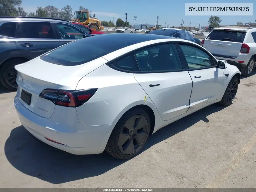 2021 Tesla Model 3 Long Range Dual Motor All-Wheel Drive VIN: 5YJ3E1EB2MF938975 Lot: 45674814