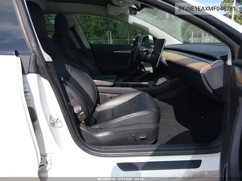 2021 Tesla Model 3 Standard Range Plus Rear-Wheel Drive VIN: 5YJ3E1EAXMF048781 Lot: 45676149