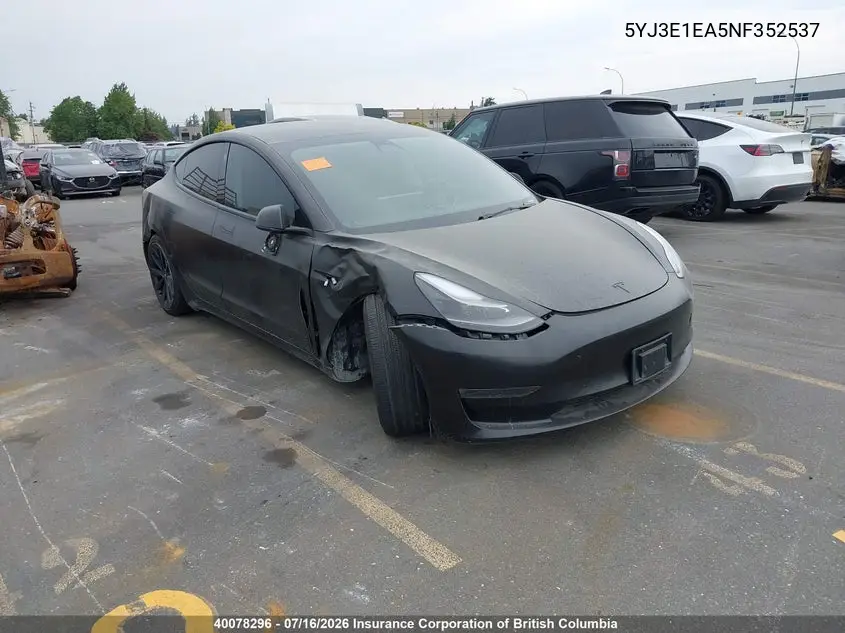 2022 Tesla Model 3 VIN: 5YJ3E1EA5NF352537 Lot: 40078296