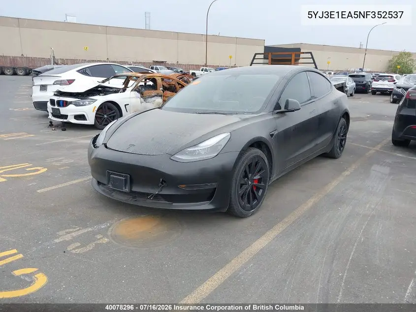 2022 Tesla Model 3 VIN: 5YJ3E1EA5NF352537 Lot: 40078296