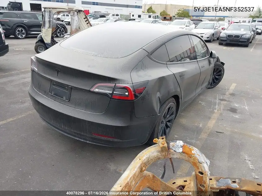 2022 Tesla Model 3 VIN: 5YJ3E1EA5NF352537 Lot: 40078296