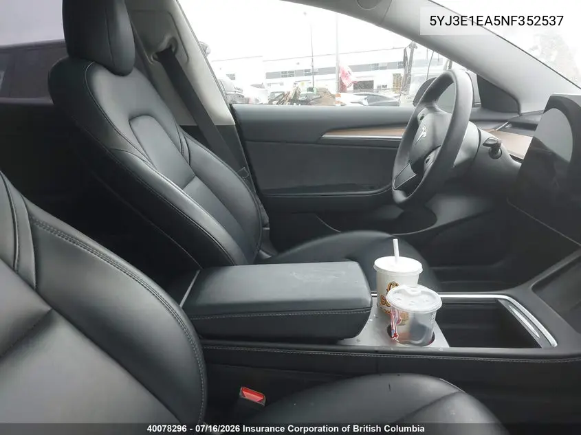 2022 Tesla Model 3 VIN: 5YJ3E1EA5NF352537 Lot: 40078296