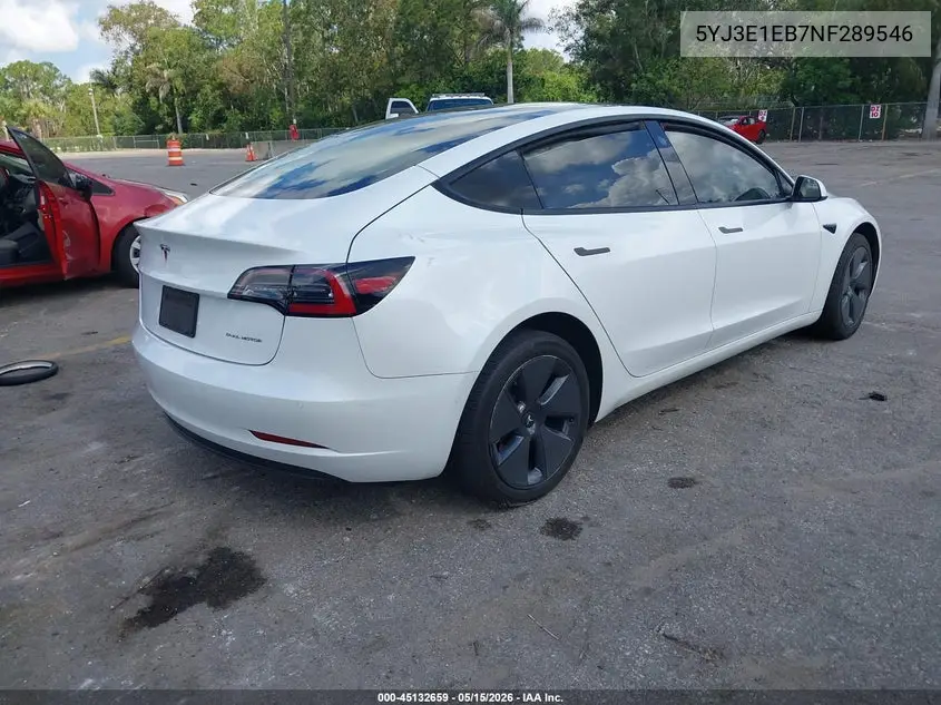 2022 Tesla Model 3 Long Range Dual Motor All-Wheel Drive VIN: 5YJ3E1EB7NF289546 Lot: 45132659