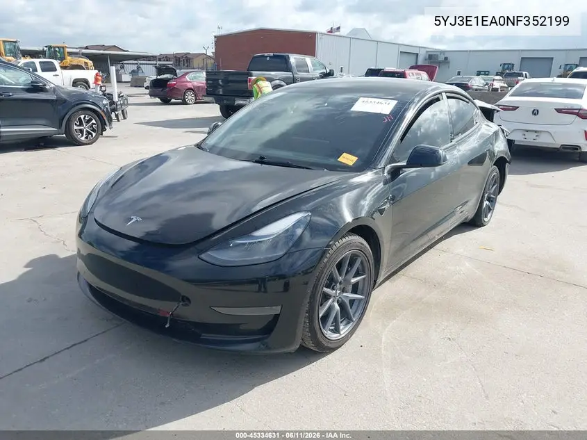 2022 Tesla Model 3 Rear-Wheel Drive VIN: 5YJ3E1EA0NF352199 Lot: 45334631