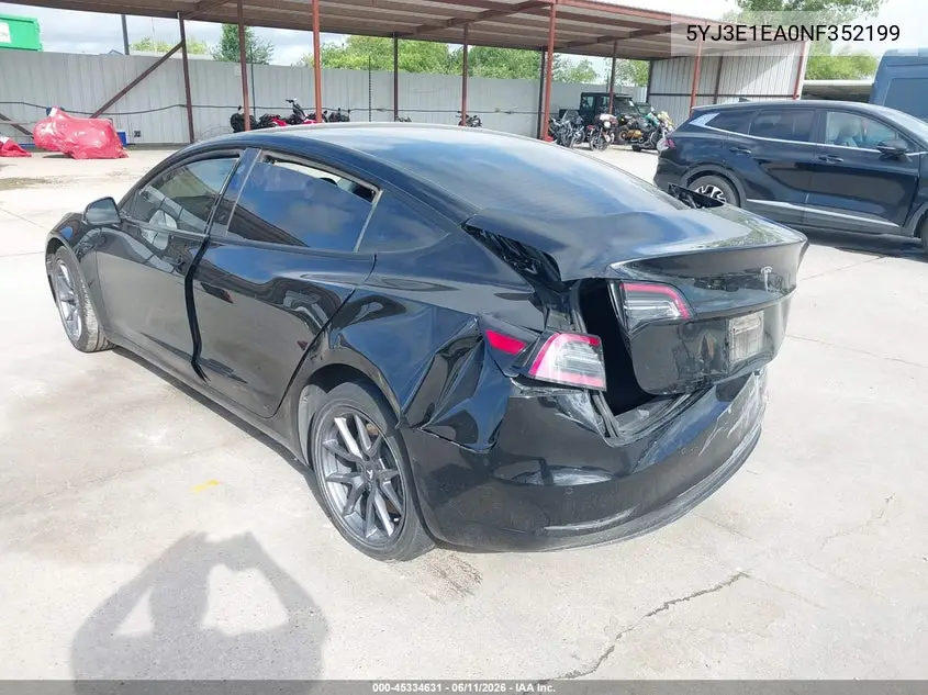 2022 Tesla Model 3 Rear-Wheel Drive VIN: 5YJ3E1EA0NF352199 Lot: 45334631