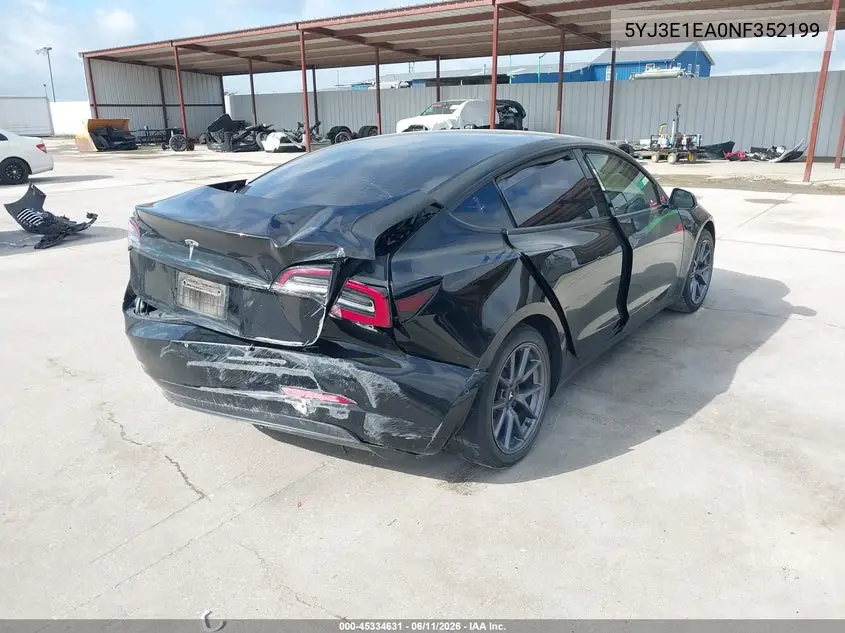 2022 Tesla Model 3 Rear-Wheel Drive VIN: 5YJ3E1EA0NF352199 Lot: 45334631