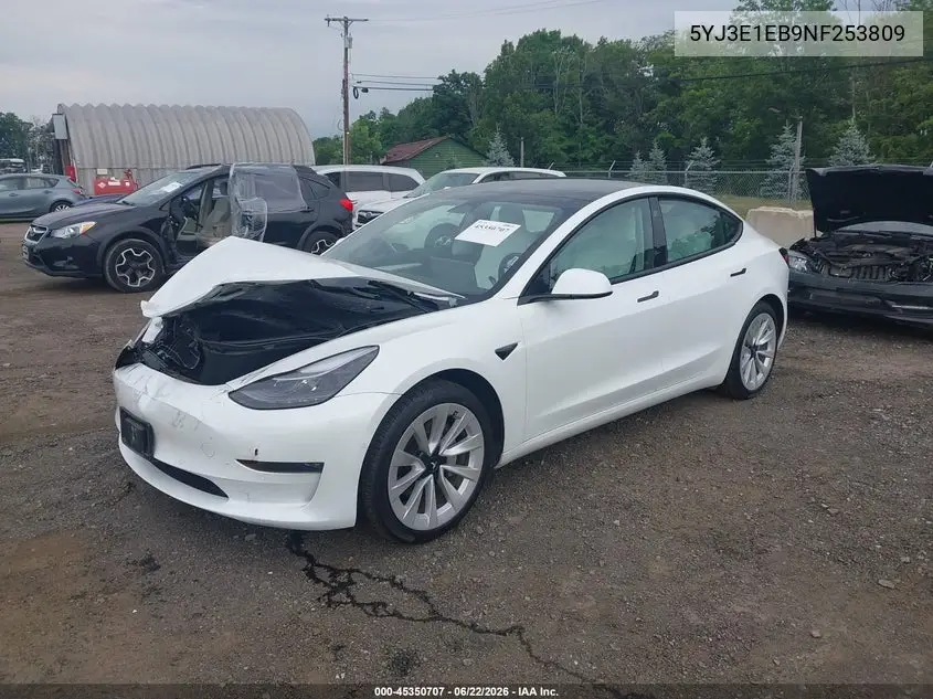 2022 Tesla Model 3 Long Range Dual Motor All-Wheel Drive VIN: 5YJ3E1EB9NF253809 Lot: 45350707