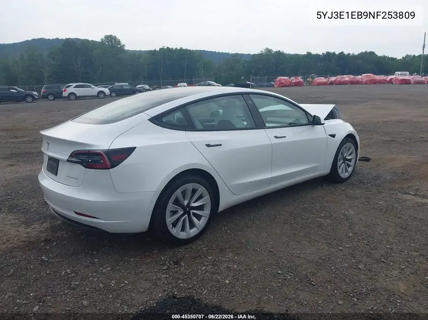2022 Tesla Model 3 Long Range Dual Motor All-Wheel Drive VIN: 5YJ3E1EB9NF253809 Lot: 45350707