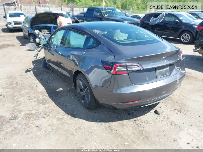 2022 Tesla Model 3 Rear-Wheel Drive VIN: 5YJ3E1EA9NF352654 Lot: 45428344