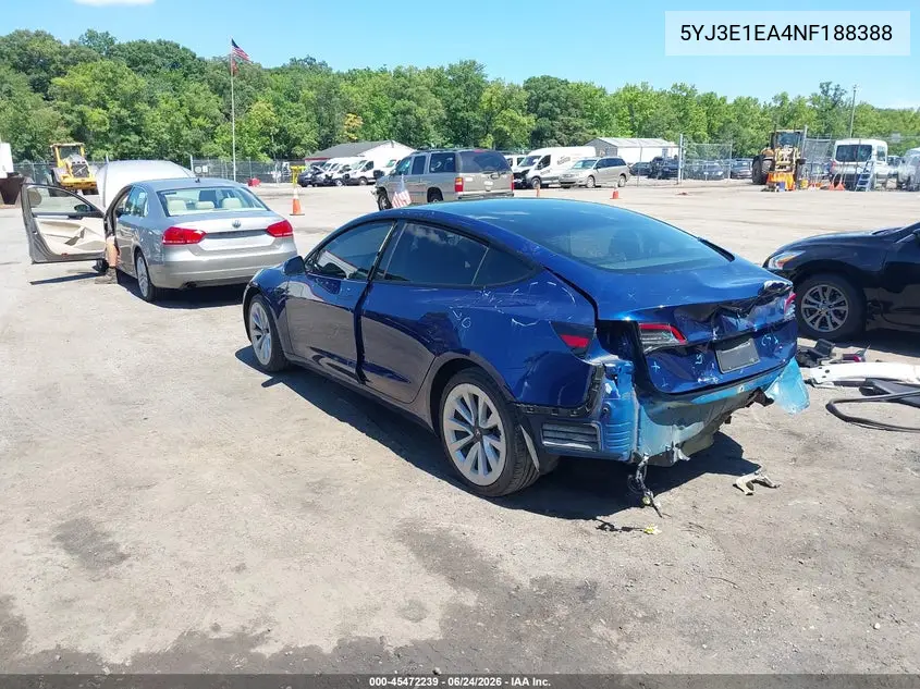 2022 Tesla Model 3 Rear-Wheel Drive VIN: 5YJ3E1EA4NF188388 Lot: 45472239