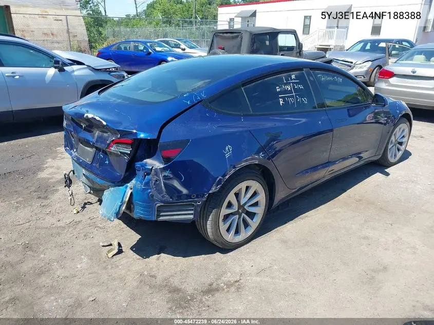 2022 Tesla Model 3 Rear-Wheel Drive VIN: 5YJ3E1EA4NF188388 Lot: 45472239