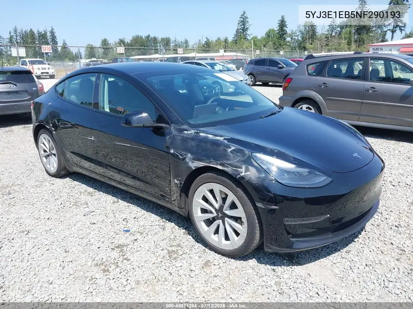 2022 Tesla Model 3 Long Range Dual Motor All-Wheel Drive VIN: 5YJ3E1EB5NF290193 Lot: 45571284