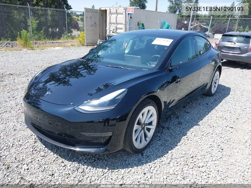 2022 Tesla Model 3 Long Range Dual Motor All-Wheel Drive VIN: 5YJ3E1EB5NF290193 Lot: 45571284