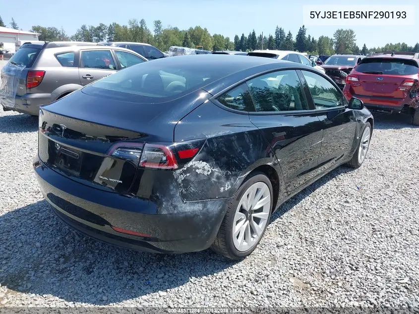 2022 Tesla Model 3 Long Range Dual Motor All-Wheel Drive VIN: 5YJ3E1EB5NF290193 Lot: 45571284