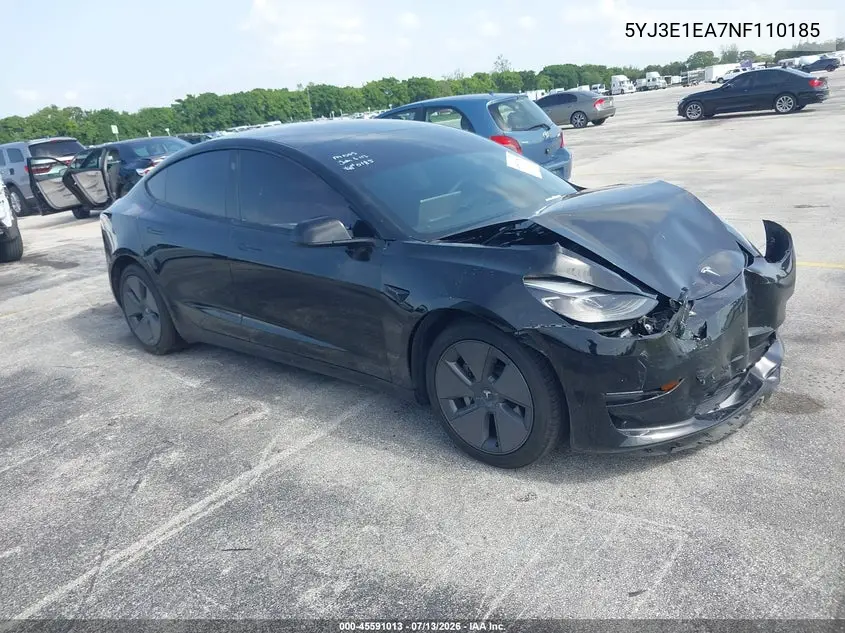 2022 Tesla Model 3 Rear-Wheel Drive VIN: 5YJ3E1EA7NF110185 Lot: 45591013