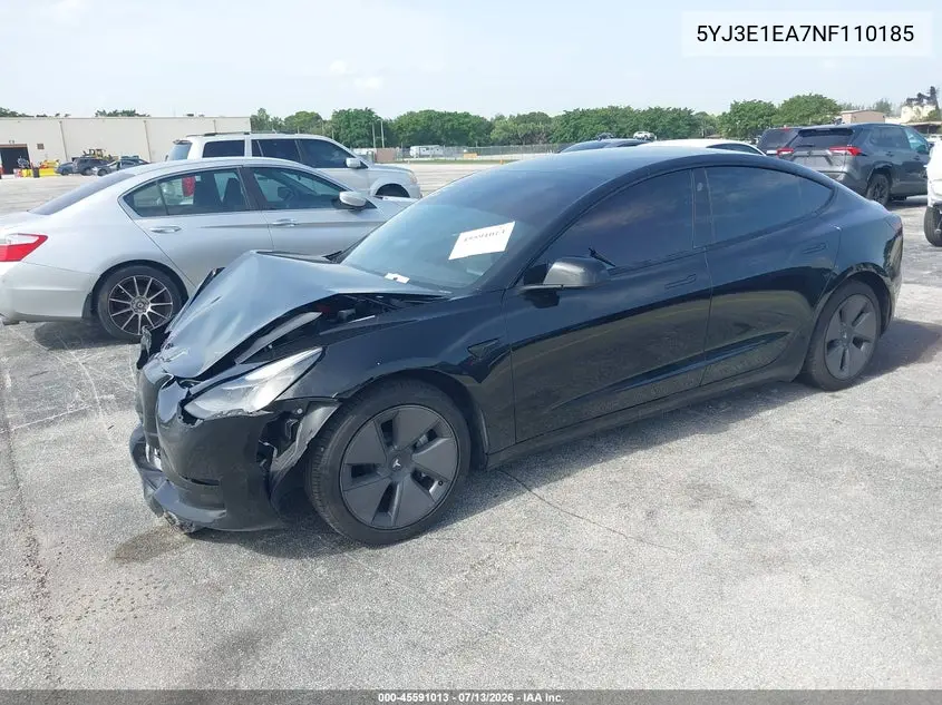 2022 Tesla Model 3 Rear-Wheel Drive VIN: 5YJ3E1EA7NF110185 Lot: 45591013