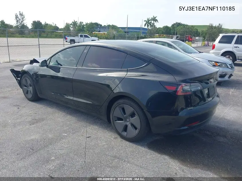 2022 Tesla Model 3 Rear-Wheel Drive VIN: 5YJ3E1EA7NF110185 Lot: 45591013