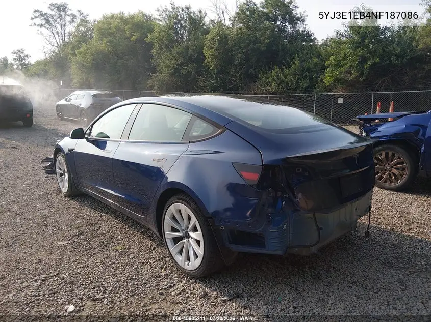 2022 Tesla Model 3 Long Range Dual Motor All-Wheel Drive VIN: 5YJ3E1EB4NF187086 Lot: 45635211