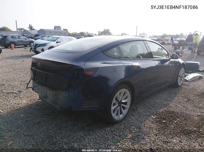 2022 Tesla Model 3 Long Range Dual Motor All-Wheel Drive VIN: 5YJ3E1EB4NF187086 Lot: 45635211