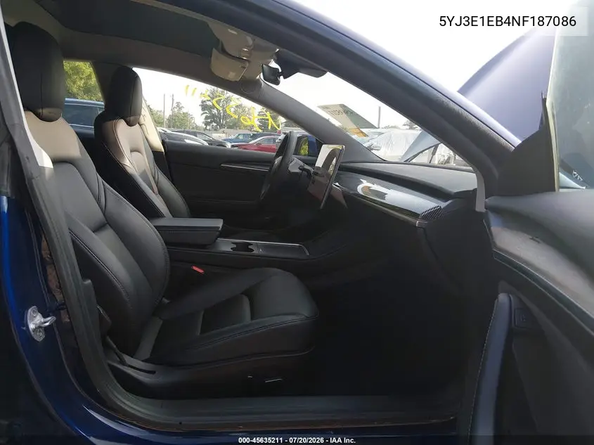 2022 Tesla Model 3 Long Range Dual Motor All-Wheel Drive VIN: 5YJ3E1EB4NF187086 Lot: 45635211