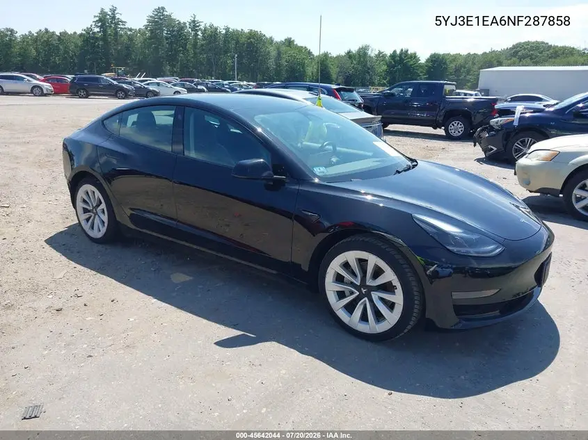 2022 Tesla Model 3 Rear-Wheel Drive VIN: 5YJ3E1EA6NF287858 Lot: 45642044