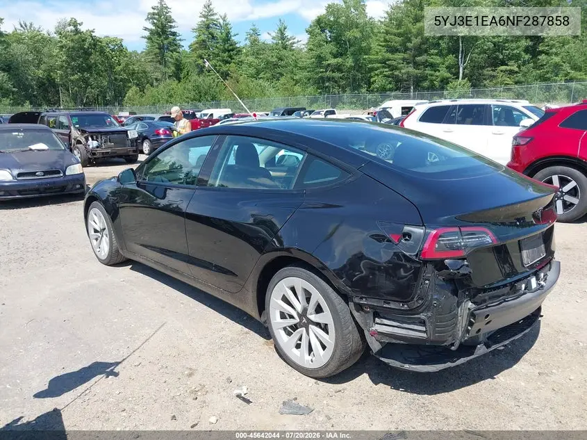2022 Tesla Model 3 Rear-Wheel Drive VIN: 5YJ3E1EA6NF287858 Lot: 45642044